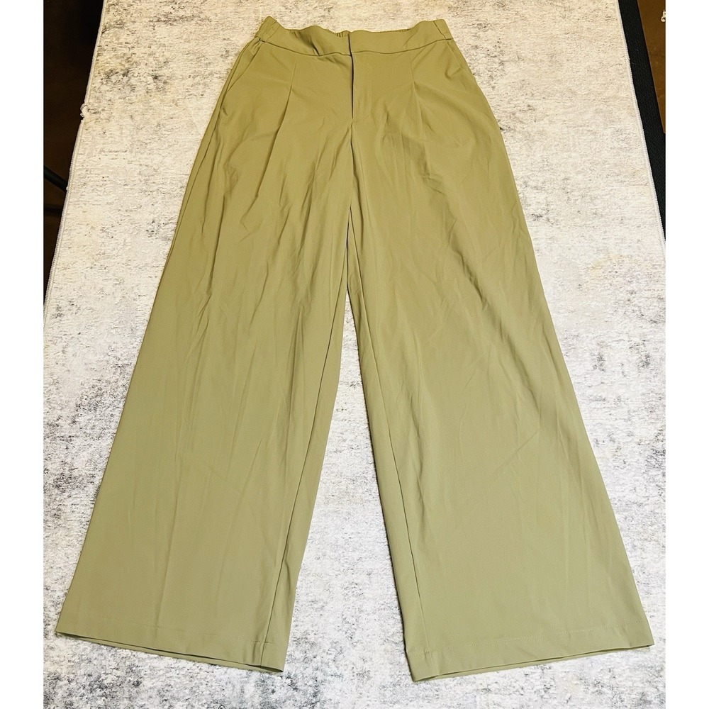 Athleta Pinnacle High Rise Trouser Womens 2 Khaki Wide Leg Travel Dress Pants